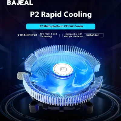 BAJEAL P2 CPU Cooler Blue LED Fan Multi-Platform Compatible for Intel And AMD Processors Computer Hardware Cooling System