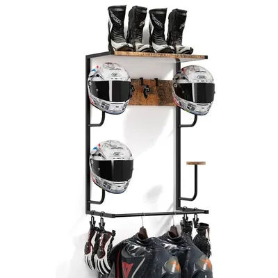Motorcycle Helmet Holder, Wall-Mounted Helmet Rack With 4 Glove Chips & Hooks, Bike Helmets Storage Organizer For Helmets, Gear,