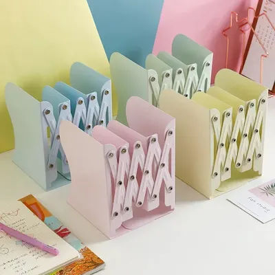 Adjustable Iron Desktop Bookends - Non-Slip Book Stand & Rack, Artistic Shelf Holder for School Stationery & Office Accessories