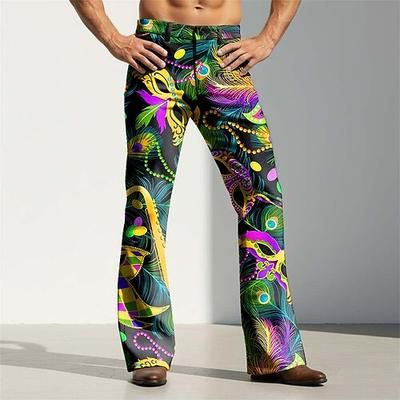 Martedì grasso Per uomo Carnevale Maschera con piume Giglio Pantaloni Pantaloni da discoteca Pantaloni a zampa d'elefante anni '60 e '70 Misura del girovita medio Vintage Retrò Feste Ferie Tasche