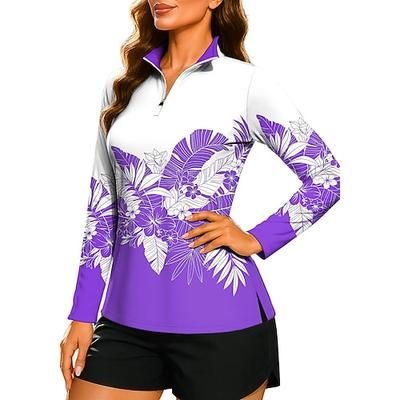 Per donna Blocco di colori Piante Floreale Tropicale Top Maglietta Maglietta sportiva Polo da golf Manica Lunga Pois Righe Stampato UPF50 Resistente ai Raggi UV Protezione UV Elastico Traspirante