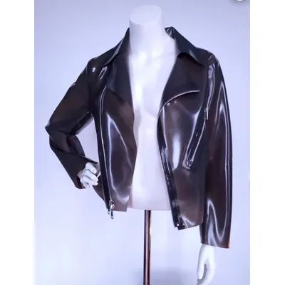 Veste de motard en Latex pour femme faite à la main, fermeture éclair sur le devant, haut décontracté en caoutchouc Gummi