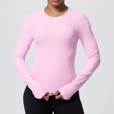 Mode mince décontracté couleur unie chemises de course Yoga à manches longues gymnase sport haut d'entraînement femmes sans couture séchage rapide haut vêtements