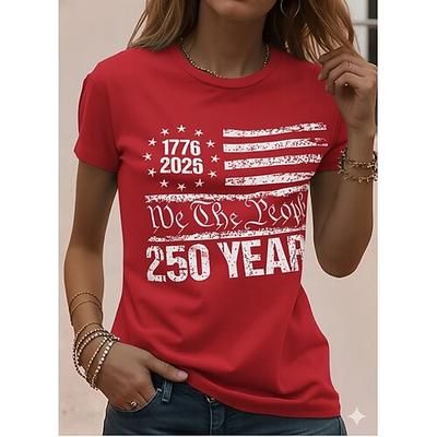 Giorno dell'Indipendenza Anniversario Americano Patriottico Maglietta da Donna Grafica Bandiera Vintage Elegante Classica Maniche Corte Girocollo Collo Rotondo Stampa Quotidiana Weekend Blu Estate
