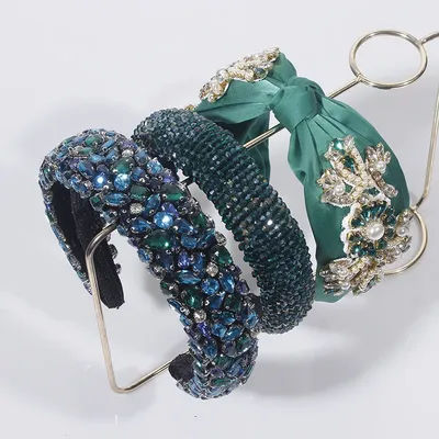 Serre-tête vert avec strass pour femmes, magnifique bandeau Baroque, nouvelle mode, cadeau de bal, accessoires de cheveux de rue, couvre-chef