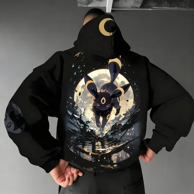 Pokémon Handheld Game Umbreon Printed Men's Jumper Spring/Autumn New Loose Daily Gym Sports American Hip Hop Sweater Top