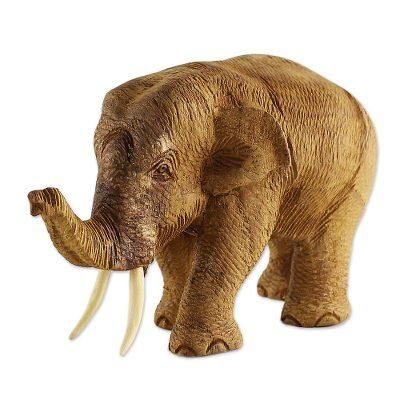Elephant Gait,'Hand Carved Thai Rustic Teak Wood Sculpture of an Elephant'