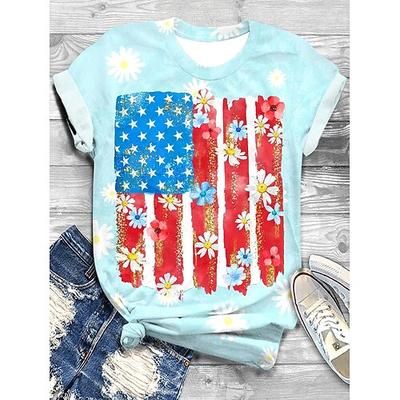 T-shirt patriottica per donne del Giorno dell'Indipendenza grafica bandiera vintage stilosa casual maniche corte colletto a girocollo top regolari stampa quotidiana weekend blu bianco rosso blu reale