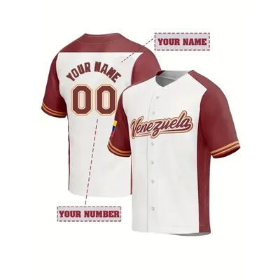 Maillot de Baseball Venezuela personnalisable, hauts d'entraînement confortables à manches courtes avec broderie de nom et de numéro personnalisés uniques