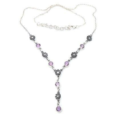 Imperial Sunflowers,'Sterling Silver and Amethyst Floral Pendant Necklace'