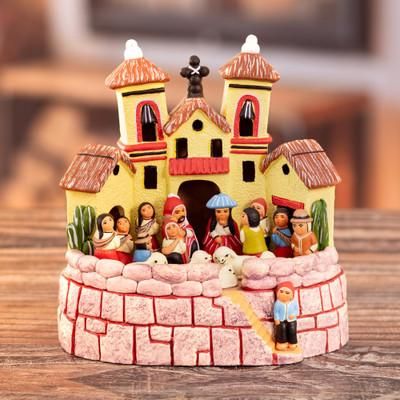 Golden Town,'Ceramic Christmas Nativity Scene Handcrafted in Peru'