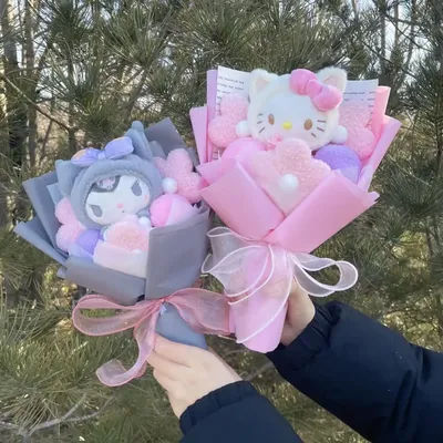 28cm Cartoon My Melody Kuromi Cinnamoroll Kt Cat Plush Doll Toy Bouquet Gift Box Valentine's Day Christmas Graduation Gifts