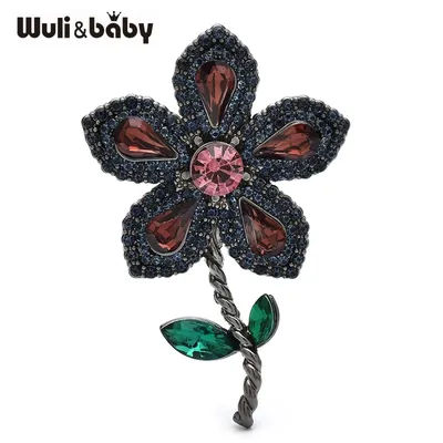 Wuli&baby Rhinestone Flower Brooches For Women Unisex 4-color Beautiful Plants Party Office Brooch Pins Gifts