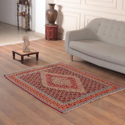'Artisan-Made Handwoven 4x5 100% Wool Area Rug Made in India'