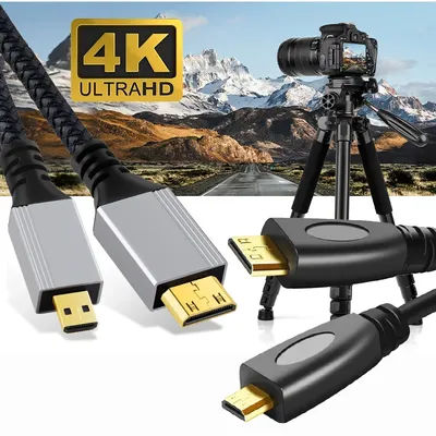 Câble Micro HDMI compatible avec Mini HDMI pour caméra Raspberry Pi 5/4 vers moniteur Portable haute vitesse 4K @ 60Hz 1080P 3D