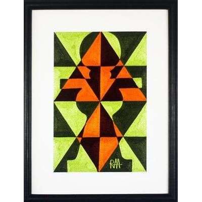 Abstract Akuaba,'Green and Orange Abstract Cotton Thread Art from Ghana'