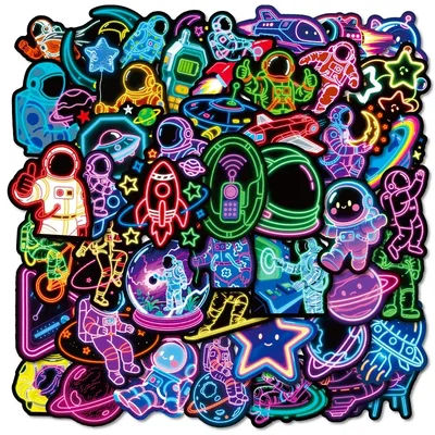 10/30/56PCS Kawaii Neon Astronaut PVC Sticky Sticker Aesthetic DIY Decoration Scrapbooking School Supplies