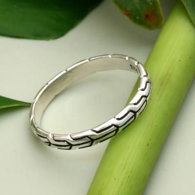 Roads to Elegance,'Patterned Polished and Oxidized Sterling Silver Band Ring'