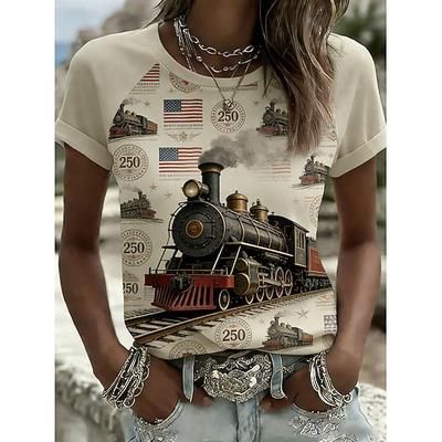 T-shirt bianca con grafica patriottica per il Giorno dell'Indipendenza anniversario americano maniche corte collo rotondo bandiera vintage stiloso casual stampa del weekend arancione beige estate