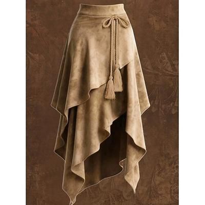 Per donna Gonna in finta pelle scamosciata Bohemien Vintage Moda Maxi Misura del girovita medio Gonne Stratificato Inelastico Quotidiano Vacanza Marrone chiaro Marrone Estate