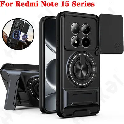 Étui adapté pour Redmi Note 15 Pro Plus 4G 5G, support magnétique pour voiture, anneaux de maintien, couverture complète en miroir, béquille