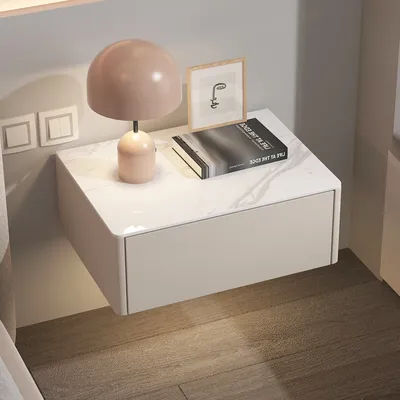 Simple Floating Nightstand Save Space Wall-Mounted Bedside Table Modern Solid Wood Storage Drawer Modular Bedroom Shelving Unit