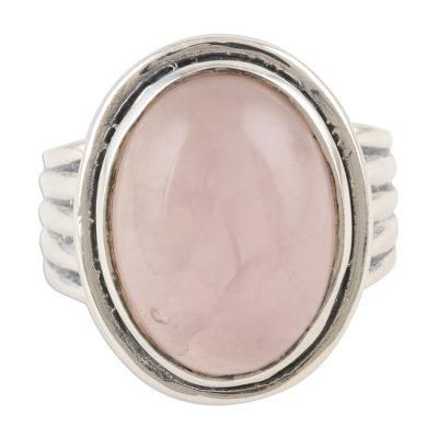 Glowing Passion,'Sterling Silver and Rose Quartz Cocktail Ring'