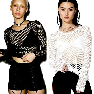 Femmes résille exposé résille T-Shirt Hipsters Vintage gothique décontracté hauts ample été mode pure maille hauts T-Shirt