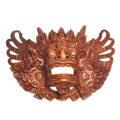 Lion Guardian Barong,'Hand Carved Wood Barong Mask Lion Wall Sculpture'