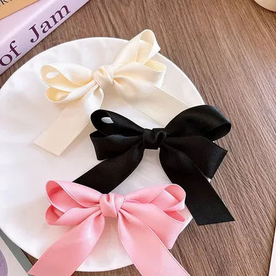 Fresh Sweet Elegant Fabric Bow Girl Hair Clip Ribbon Ponytail Hair Accessories Gift Wholesale