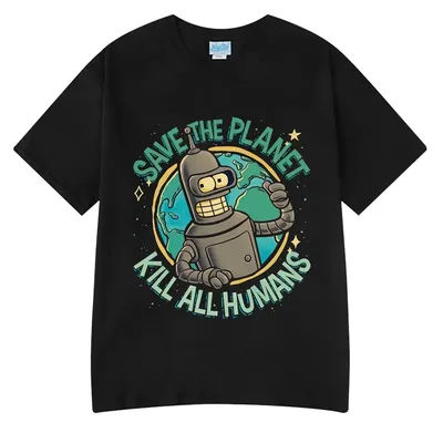 Drôle sauver la planète tuer tous les humains Robot impression graphique T-shirt hommes femmes mode à manches courtes T-shirt surdimensionné coton t-shirts