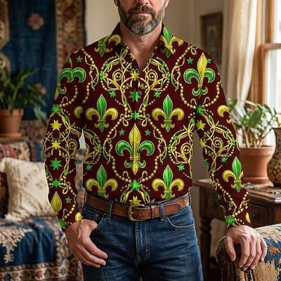 Retrò Vintage Anni '70 Camicia Camicia Aloha Lunghe Hippie Costume Per uomo Mascherata Festival Musicale Feste Abbigliamento quotidiano Adulti Camicia