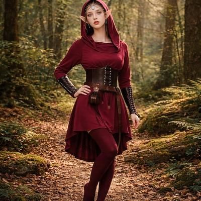 Set Retrò Vintage Medievale Rinascimento Asimmetrico Vestito Corsetto Copricapo con accessori Lunghe Elfo Fata Costume Per donna Fantasia Halloween Carnevale Fiera Rinascimentale LARP Festa a tema