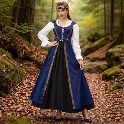 Retrò Vintage Medievale Rinascimento Lunghezza al pavimento Vestito Lunghe Vichingo Allacciato Costume Per donna Fantasia Halloween Carnevale Fiera Rinascimentale LARP Festa a tema retrò Adulti