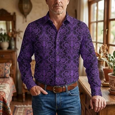 Retrò Vintage Anni '70 Camicia Camicia Aloha Lunghe Hippie Geometrico Costume Per uomo Mascherata Festival Musicale Feste Abbigliamento quotidiano Adulti Camicia