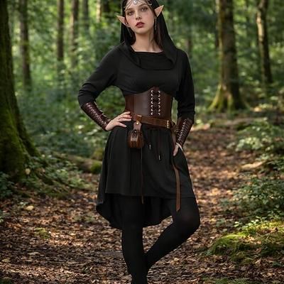Set Retrò Vintage Medievale Rinascimento Asimmetrico Vestito Corsetto Copricapo con accessori Lunghe Elfo Fata Costume Per donna Fantasia Halloween Carnevale Fiera Rinascimentale LARP Festa a tema