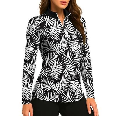 Per donna Piante Tropicale Motivo Floreale Top Polo da golf Maglia da tennis Manica Lunga Stampato Zip a un quarto Pullover UPF50 Protezione UV Elastico Traspirante Tennis Golf Corsa Collo alla
