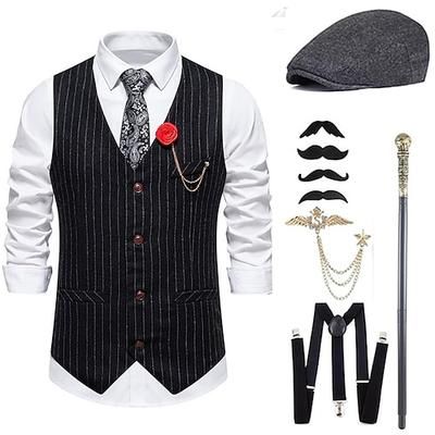 Anni Ruggenti Anni 1920 Retrò Vintage Cappello Abiti Gilet Il grande Gatsby Gentiluomo Moda Costume Per uomo Natale Halloween Carnevale Balli di fine anno Addio al Nubilato Festival Adulti Cravatta