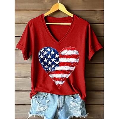 Giorno dell'Indipendenza Americana Per donna Maglietta Stampato Grafico Bandiera Vintage Elegante Classico Manica Corta Scollo a V Top Regolari Quotidiano Blu Nero Bianco Rosa Rosso Estate Primavera