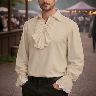 Vittoriano Medievale Rinascimento Costume di fantasia Camicia Vampiro Pirata Abiti reali Pizzo Volant Con Volant Costume Per uomo Costumi da pirata Fantasia Reale Halloween Carnevale Mascherata