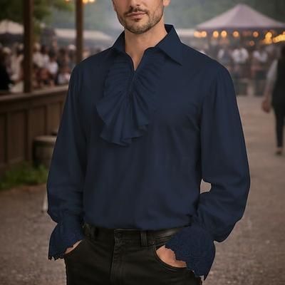 Vittoriano Medievale Rinascimento Costume di fantasia Camicia Vampiro Pirata Abiti reali Pizzo Volant Con Volant Costume Per uomo Costumi da pirata Fantasia Reale Halloween Carnevale Mascherata