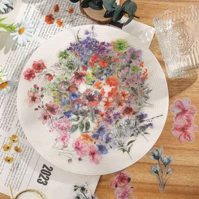 50pcs Flower Sticker Transparent Nature Plant Sticker Waterproof Ink Flower Sticker for Journaling Clear Decals
