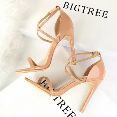 BIGTREE-Sandales en cuir verni pour femmes, escarpins pointus à talons hauts, collection été 2025