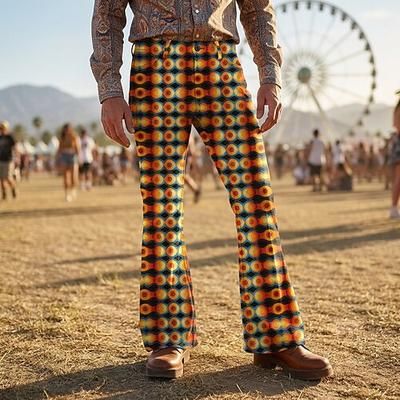 Retrò Vintage Boho Anni '70 Pantaloni Pantaloni a zampa d'elefante Hippie Disco Vita alta Geometrico Costume Per uomo Halloween Carnevale Festival Musicale Festa a tema retrò Adulti Pantaloni