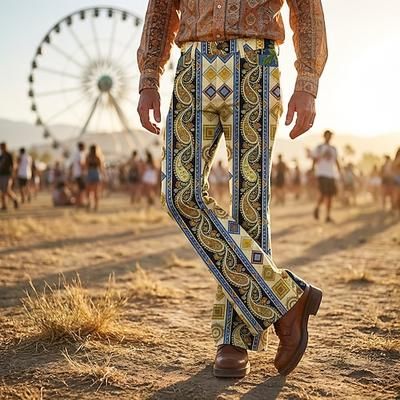 Retrò Vintage Boho Anni '70 Pantaloni Pantaloni a zampa d'elefante Hippie Disco Vita alta Paisley Costume Per uomo Halloween Carnevale Festival Musicale Festa a tema retrò Adulti Pantaloni