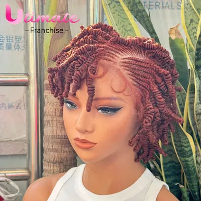 350 Bantu Braided Wigs Synthetic Full Lace Short Cornrow Braided Wigs Handmade Twist Wig with Baby Hair for Black Women