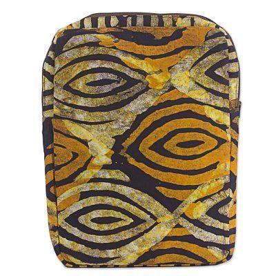 Saffron Eyes,'Batik Printed Cotton 10 In Tablet Sleeve in Saffron Espresso'