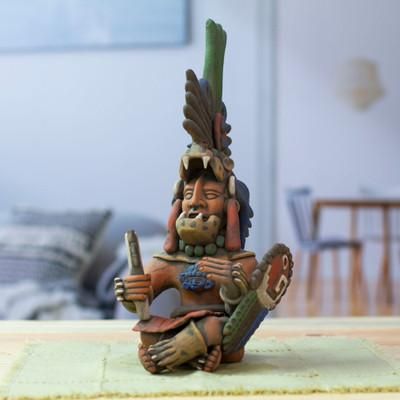 Jaguar Hero,'Hand-Painted Folk Art Jaguar Warrior Ceramic Sculpture'