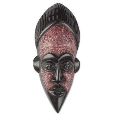 Wisdom of Ghana,'Sese Wood and Aluminum African Mask from Ghana'