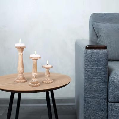 Rustic Charm,'Rustic Mango Wood Candleholder Trio from India'